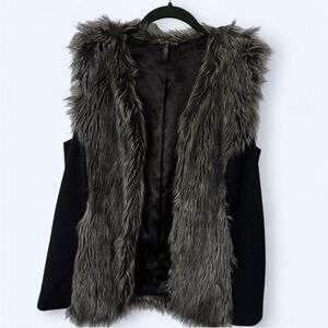 Bisou Bisou Black and Gray Faux Fur Vest